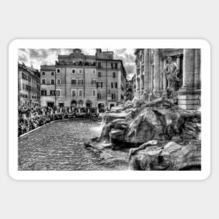 Trevi Fountain Crowd, Black And White Sticker